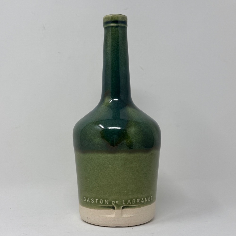Vintage French Gaston de Lagrange Cognac Ceramic Bottle Green Glaze